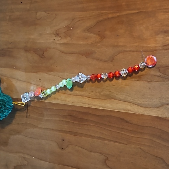 Hand Crafted Crochet Angel white green red colors multicolored plastic beaded - Picture 5 of 17